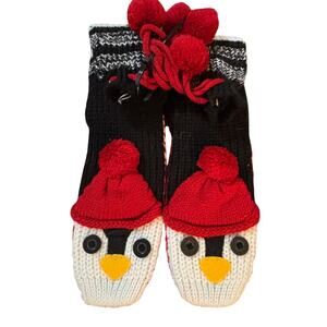 Nick & Nora Penguin Knit Slipper Socks Adult One Size Cozy Winter House Shoes